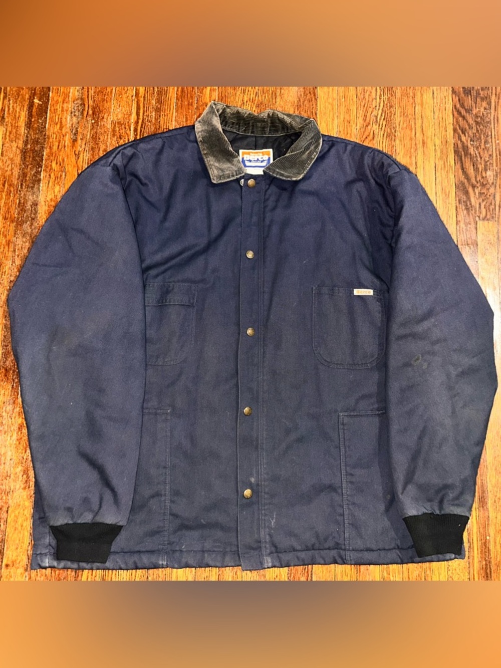 Vintage Men’s Berco XXL USA Made Blue Lined Zip Snap Gray Corduroy Collar Coat